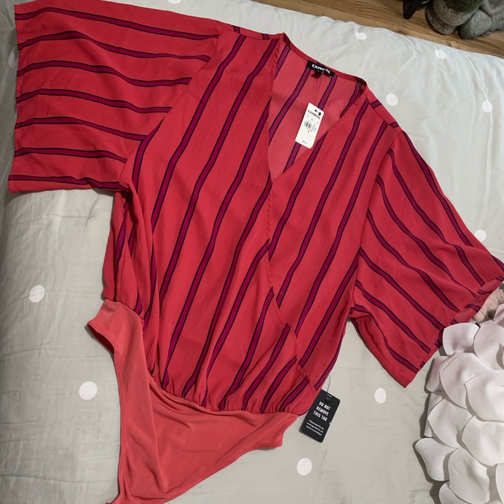 Express striped kimono thong bodysuit